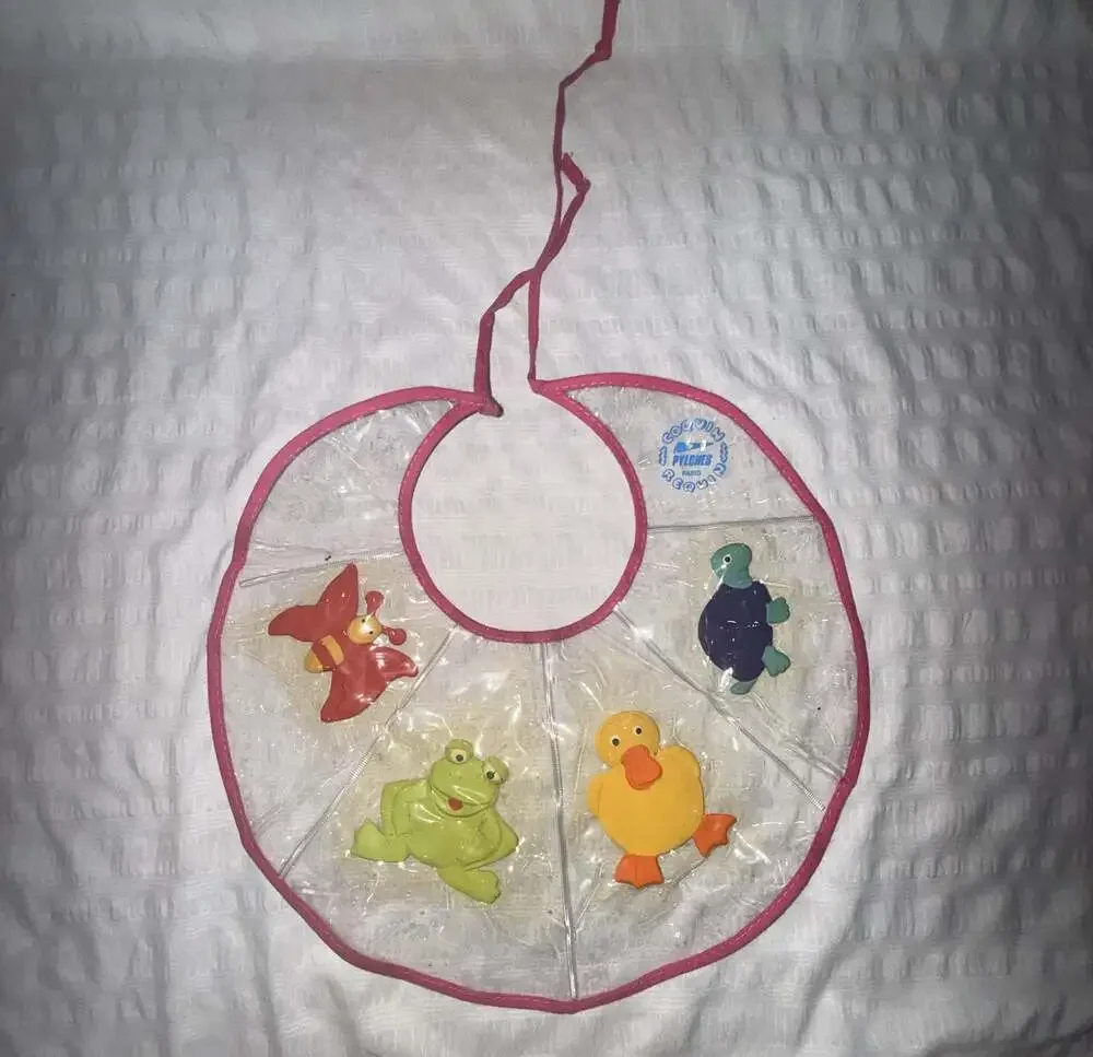 Pylones Paris Clear Plastic Baby Bib with Floating Animal Figures Made in PARIS